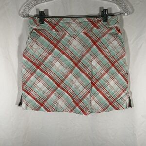 Lady Hagen Skirt Women's 2 White Pink Green Plaid Back Zip Pocket Lined
